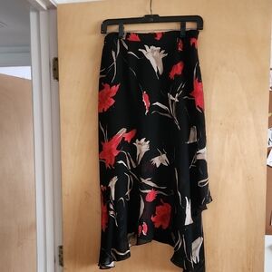 Black and Red High-Low Wrap Midi Skirt